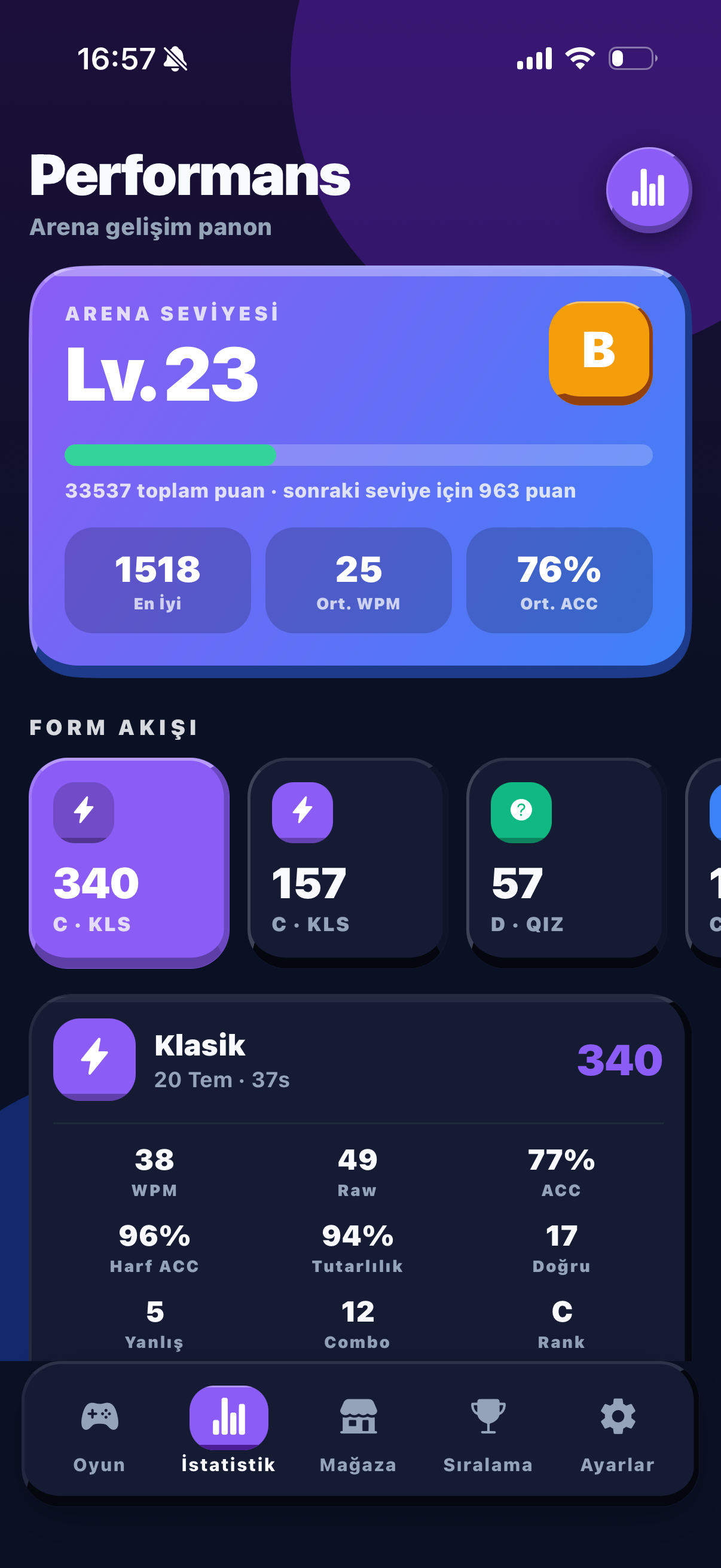 TakTak performans ekranı